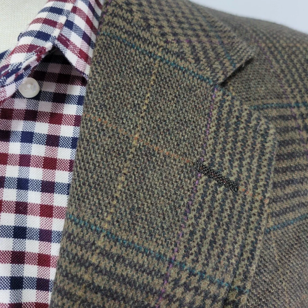 VTG JOS A BANK Men's Sport Coat Blazer Two Button Brown Plaid Wool Size 46R‎